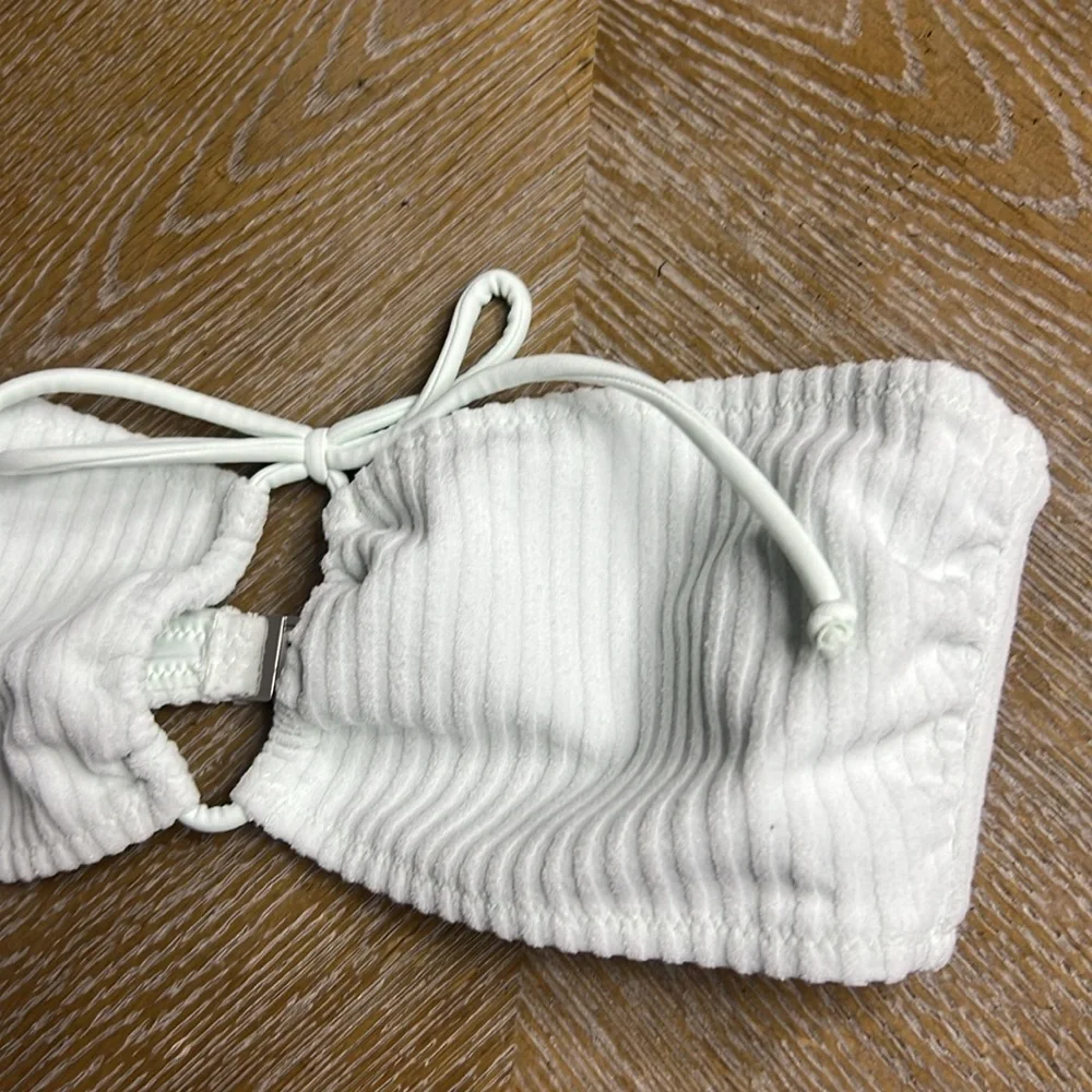 TJ SWIM Mint Terry Ribbed Bandeau Swim Bikini Top XS